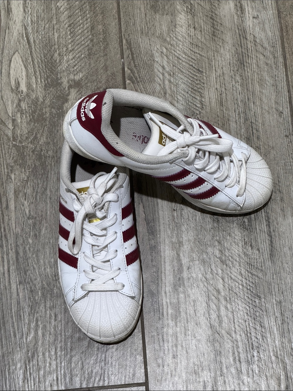 adidas White Sneakers with Burgundy Stripes